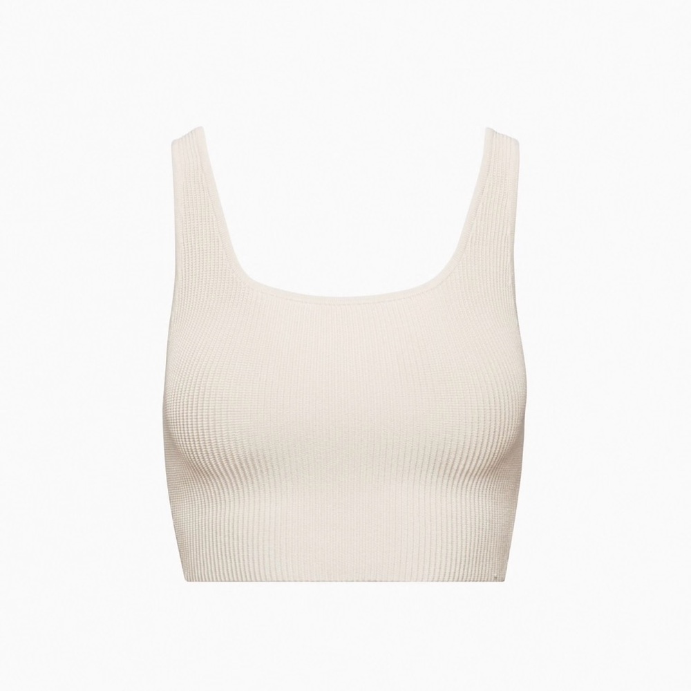EUC ARITZIA Babaton Sculpt Knit Squareneck Cropped Tank XS Matte Pearl Beige
